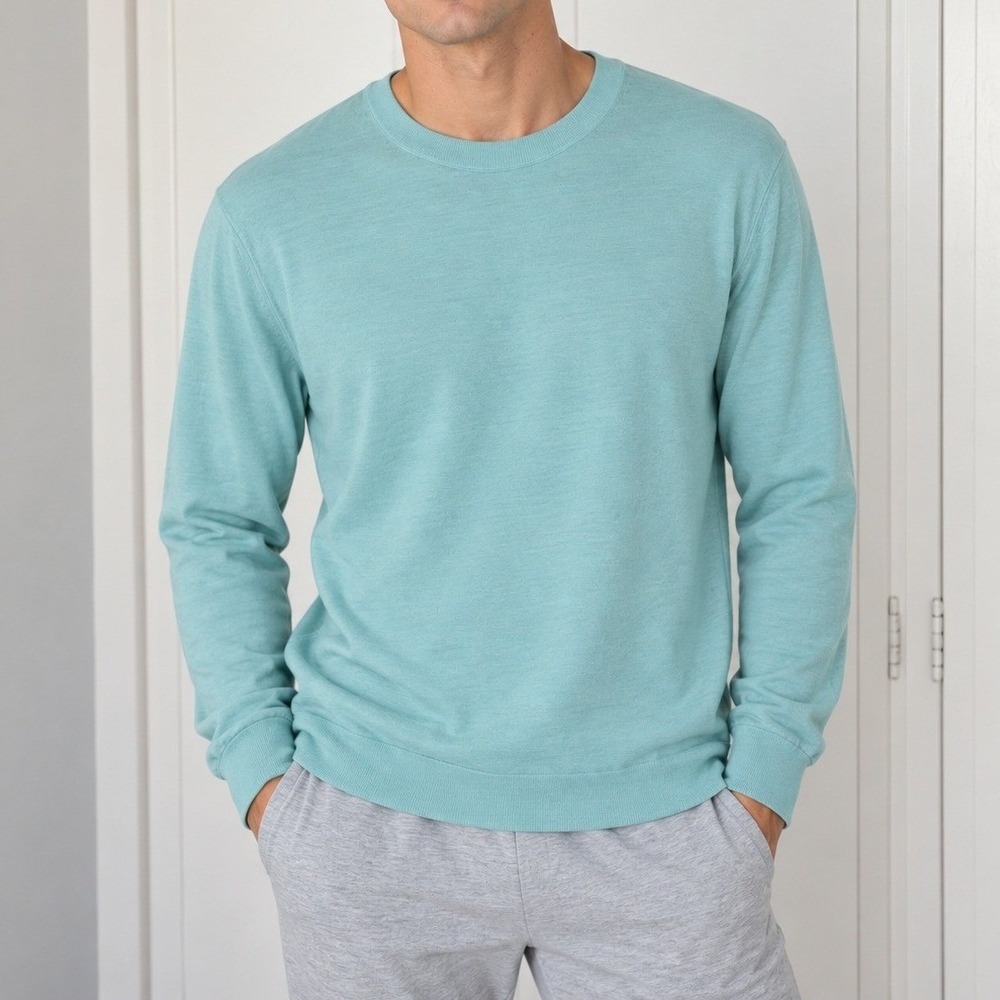 Theory Mens Stratus Regal Wool Crew Neck Pullover Sweater Light Blue Mint Large
